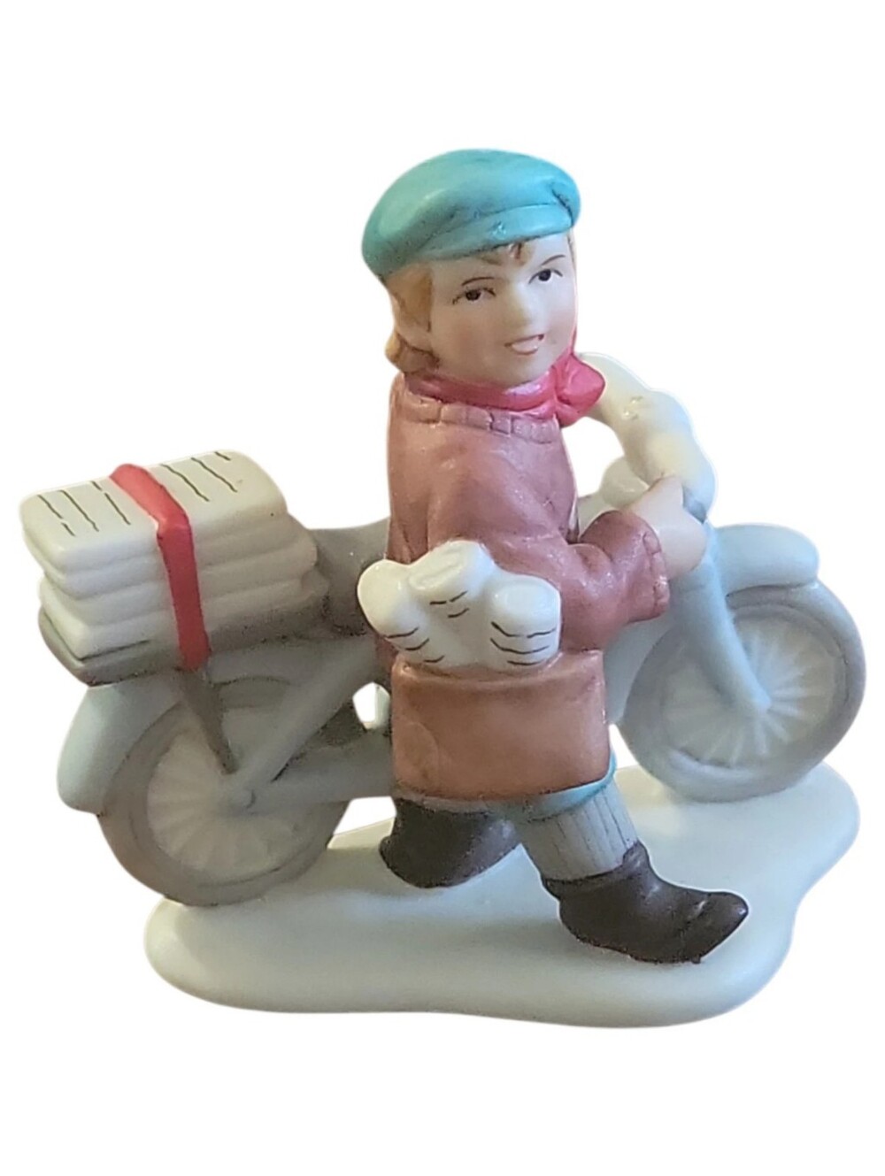Vtg 1994 Lefton Colonial Village Figurine #01337 Newspaper Boy Lenny M Bicycle